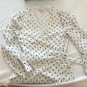 Club Monaco polka dot wrap blouse